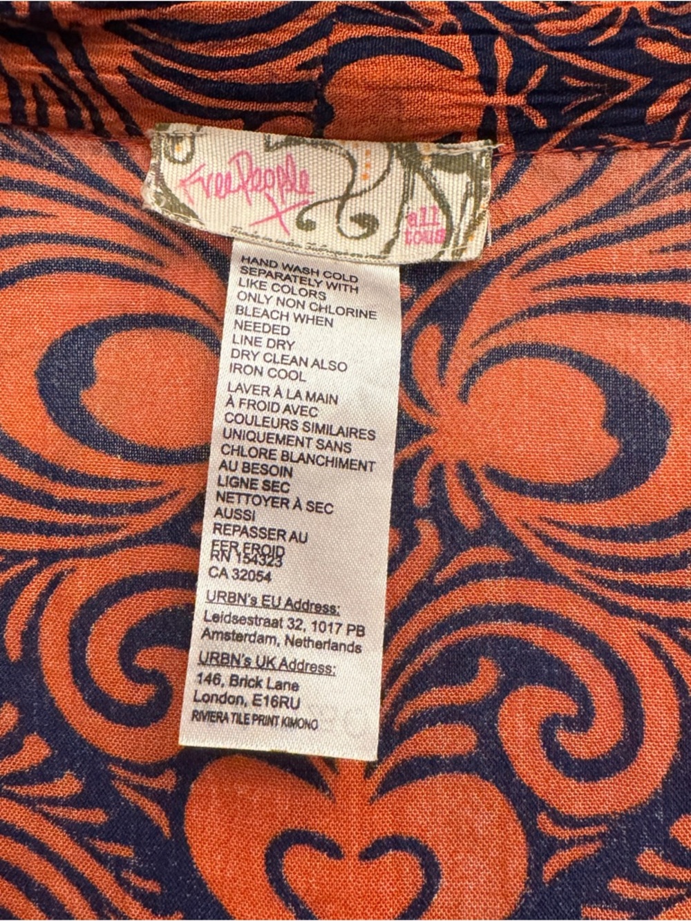 Free People | Riviera Printed Open Duster in Navy Blue & Rust Orange | OS - Picture 10 of 11